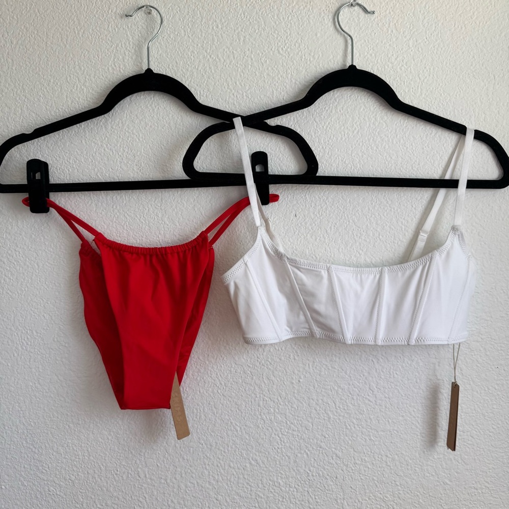 SKIMS Red and White Bikini Set